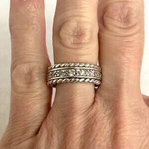 Sterling Silver 925 Chunky Inset Round Cubic Zirconia CZ Wide Band Ring Sz 5.75